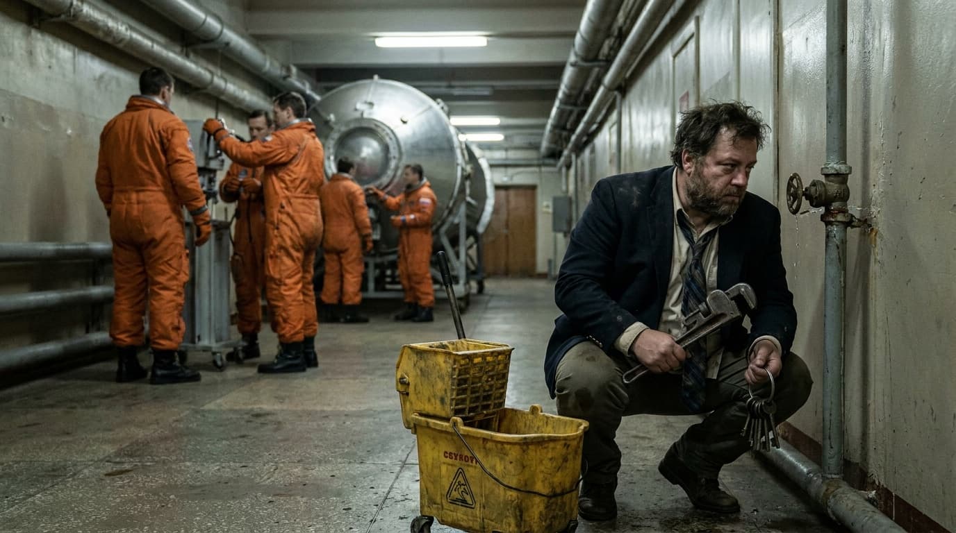 Chud Buckets wandering into a Star City space-race scene as if inspecting apartment maintenance.