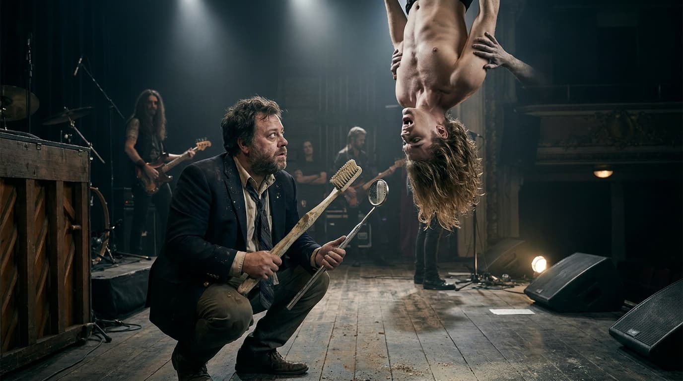Chud Buckets interrupting a gothic rock image while worrying about vampire dental insurance.