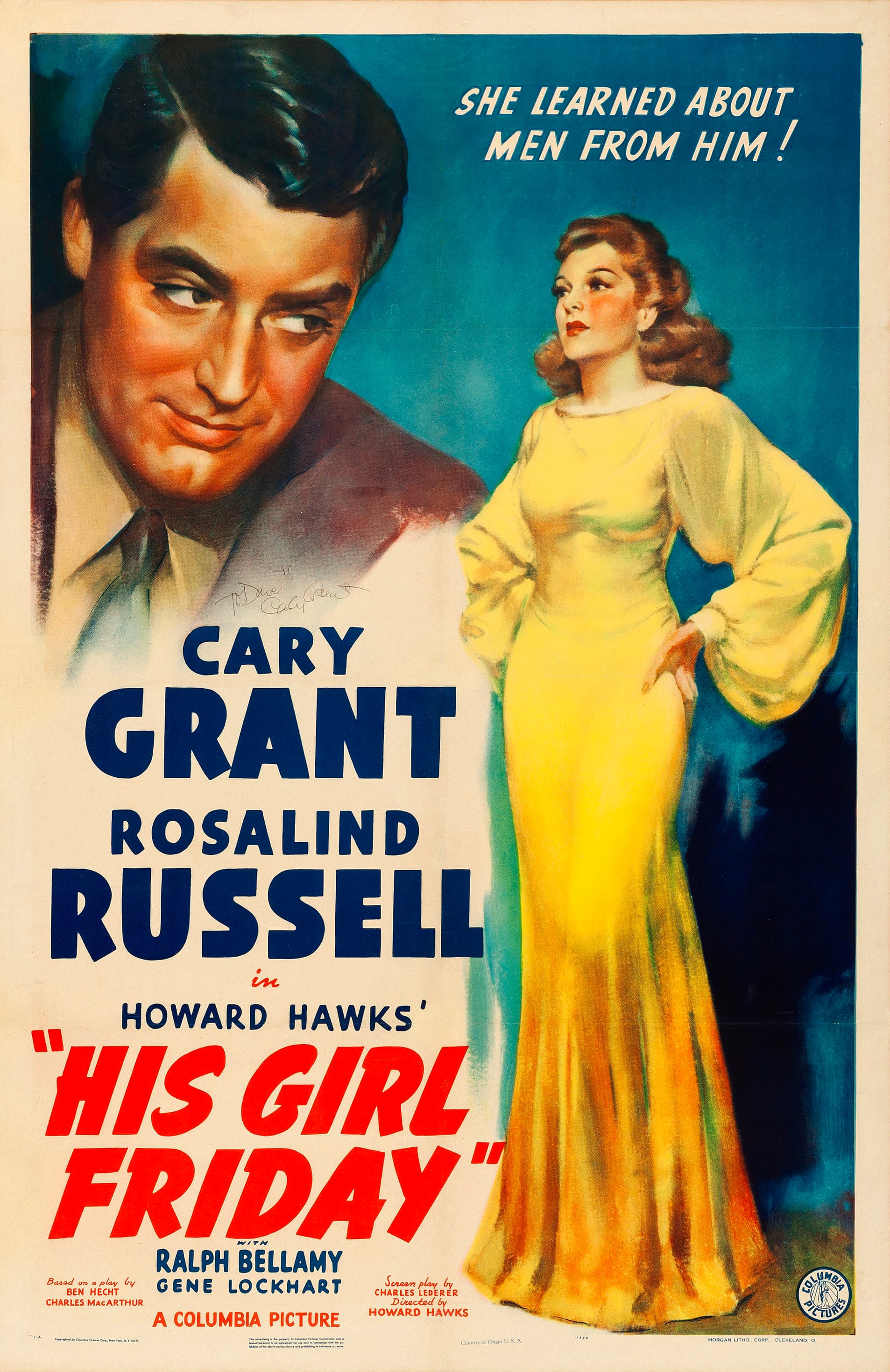Archival theatrical poster for His Girl Friday featuring the principal characters.