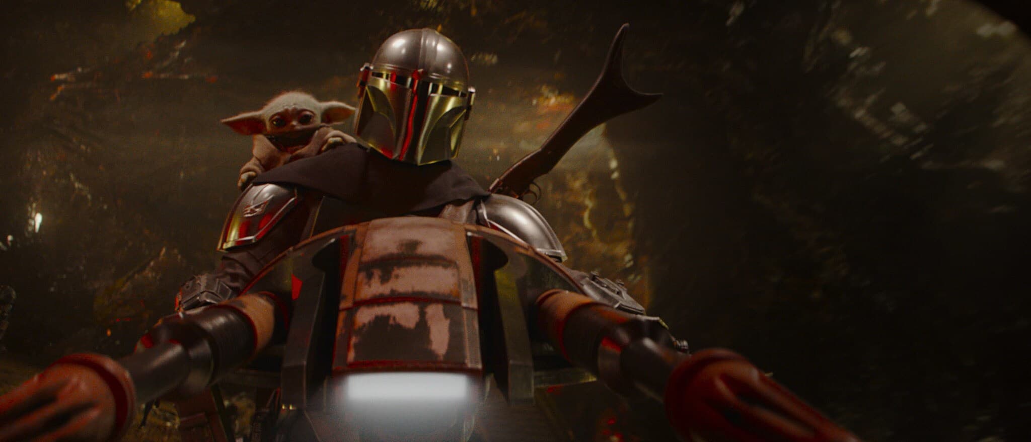Promotional image for The Mandalorian and Grogu showing the armored bounty hunter and Grogu.