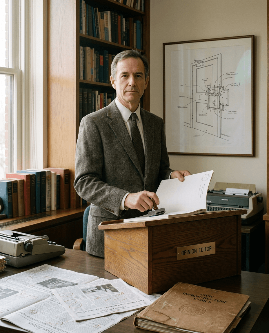 Professional portrait of Cassian Docket in an editorial office.