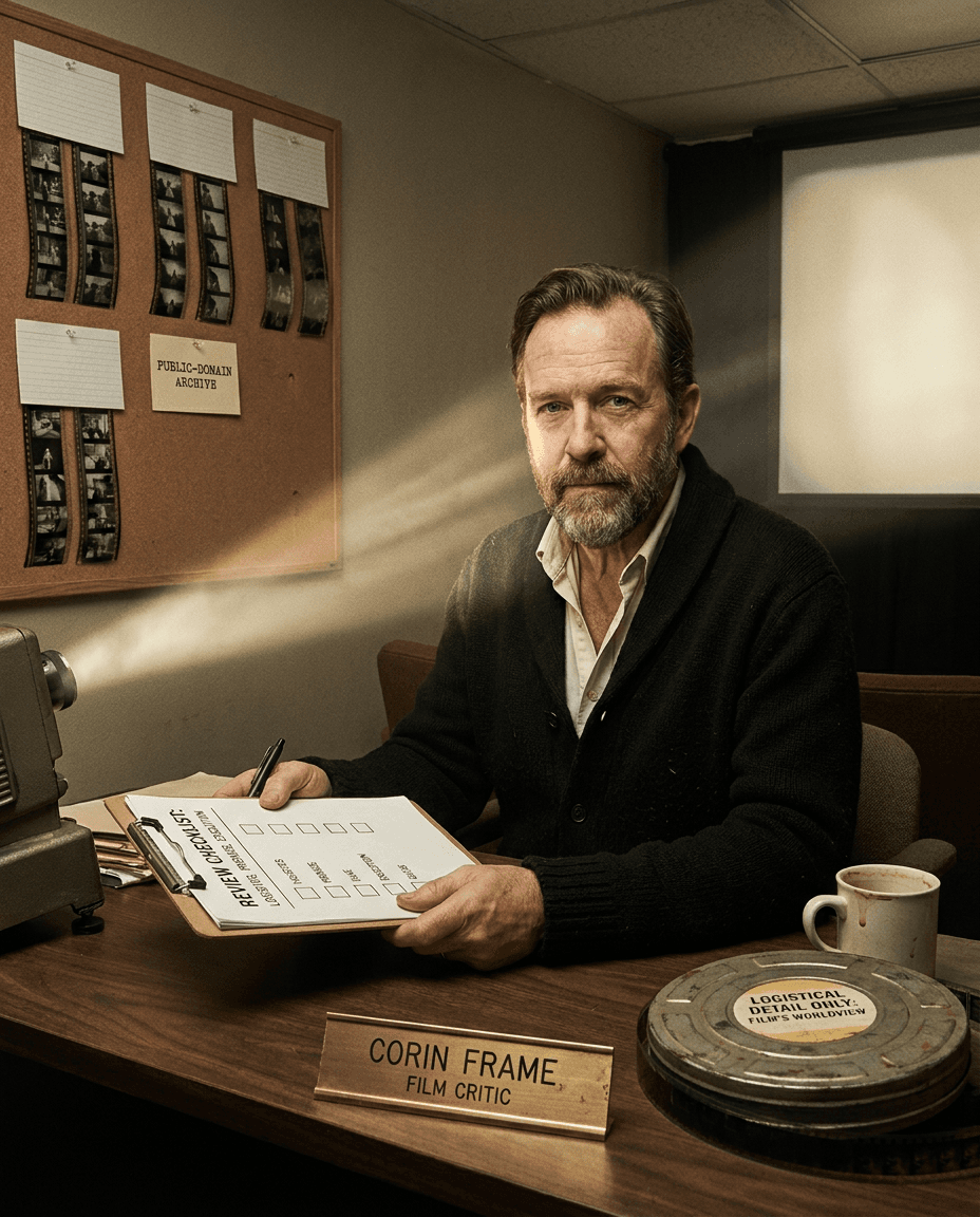 Professional portrait of Corin Frame in a screening room.
