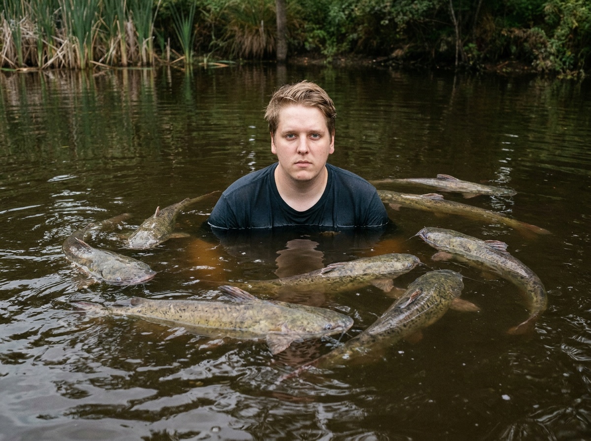 Catfish relatives gather in a loose half-circle around Craig during the transition visit.