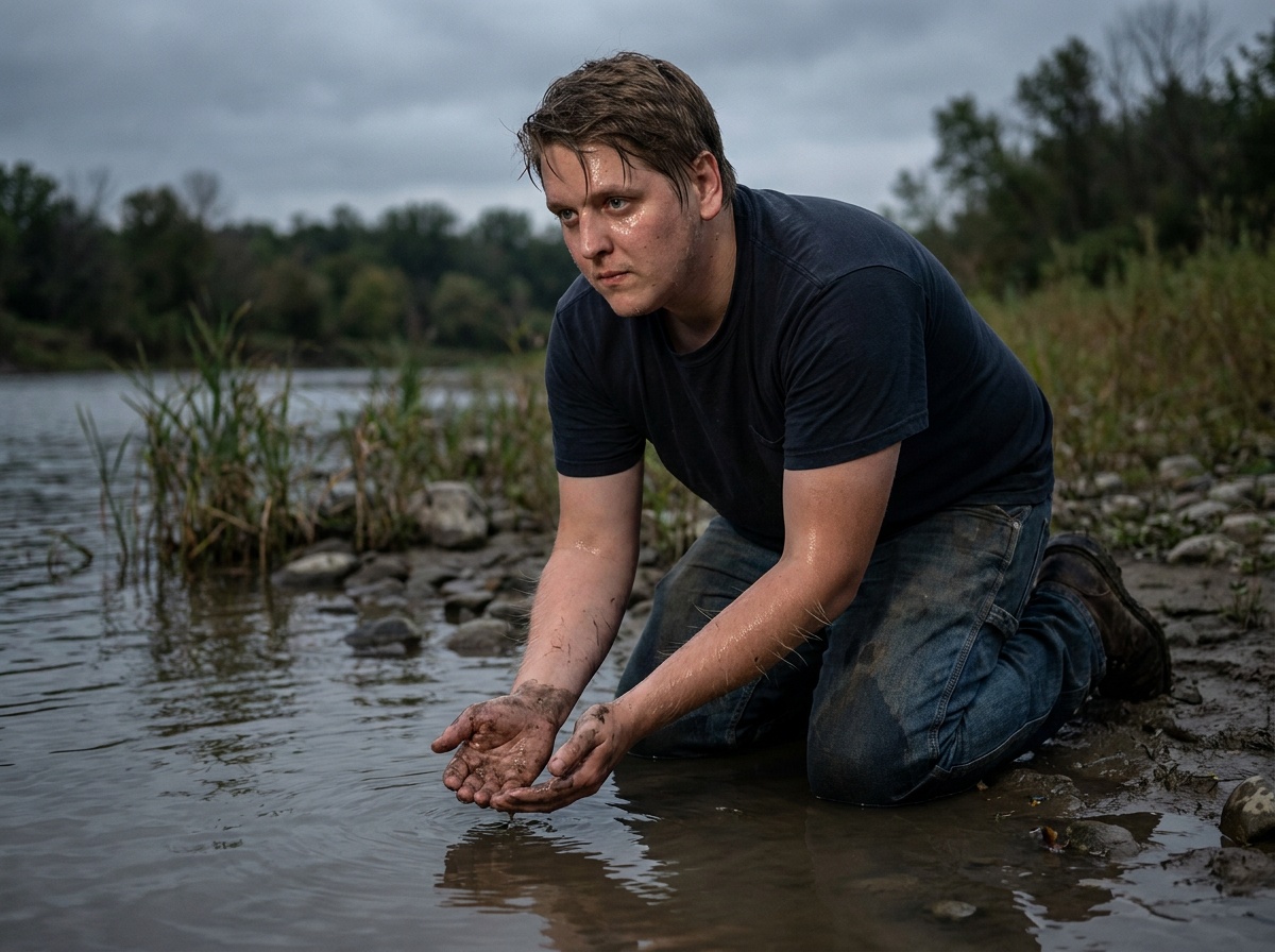 Craig tests the transition near the muddy shore.