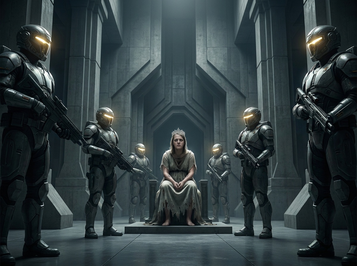 Craig appears as a tiny captured space princess in text-free science-fiction poster art.