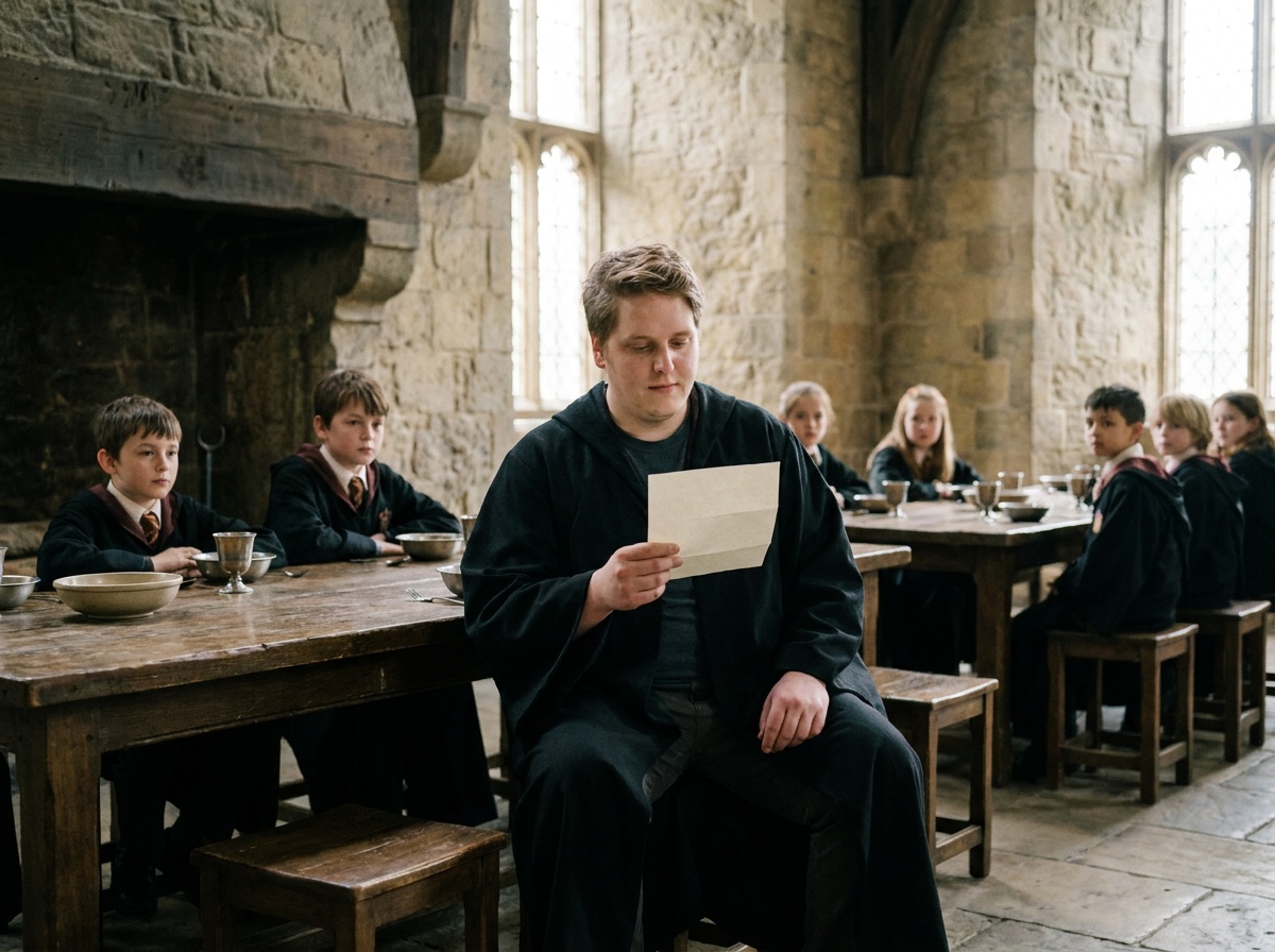 Craig receives a letter at a low breakfast table while younger students watch quietly.